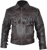 Classyak Men's Western Genuine Leather Fringed Biker Racer Jacket